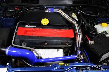 Conducto de admisión inox con mangueras azules Saab 900 y Saab 9.3 Motor