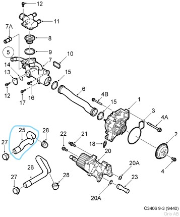 Manguera de agua del enfriador de aceite para Saab 9.3 NG 2007-2011 Refrigeración agua motor
