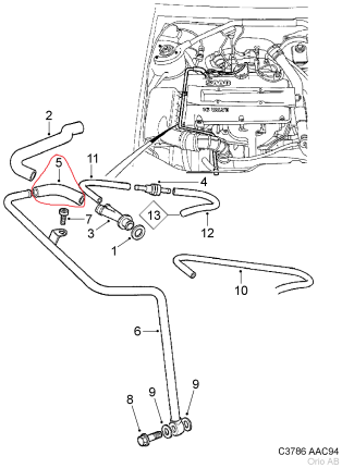 manguera de la válvula de recirculación de vapor de aceite (racor del respiradero) saab 9.3, 900 NG Sistema de lubricación